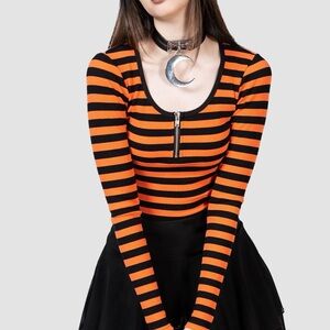 NWT Killstar Izora Ribbed Top (Pumpkin) — XXL, Halloween Striped Goth Crop Top